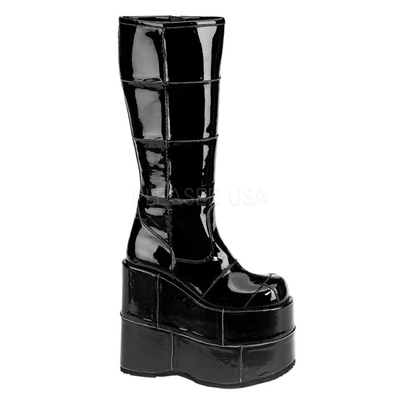 Gothic Patent Thick Platform Knee High Boots